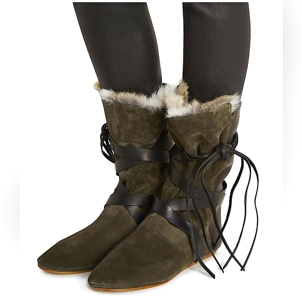 ISABEL MARANT Nia Couture Calfskin Velvet Leather Boots With Fur